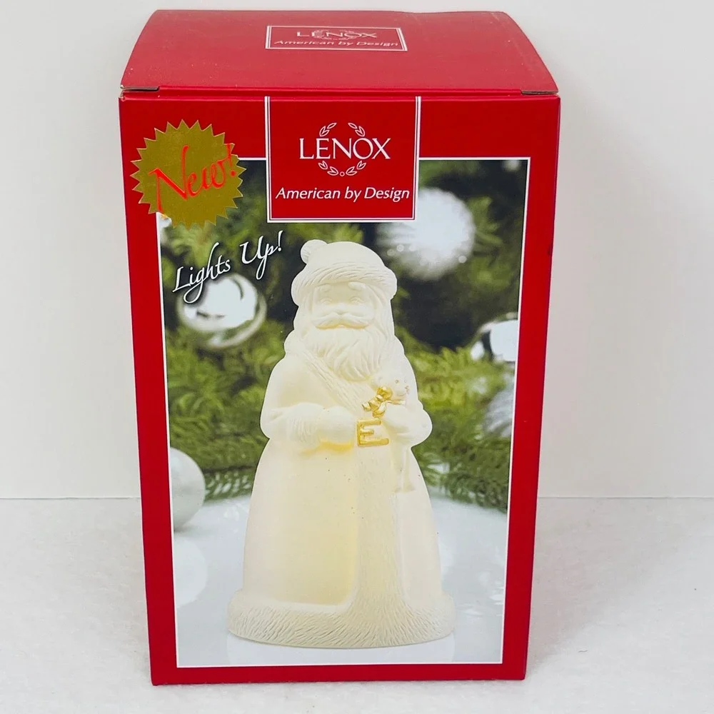 Lenox All is Bright Santa Figurine Light Up Ivory Porcelain Gold Letter E 863052